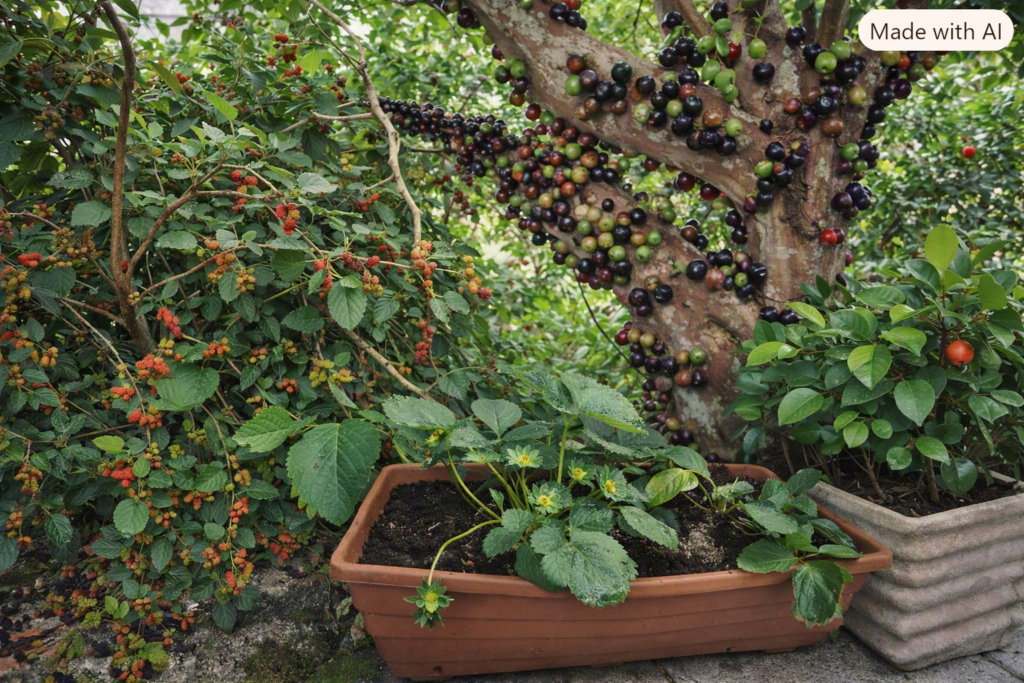 Frutíferas fáceis de cultivar em vasos: morango, acerola, pitanga, jabuticaba e amora.