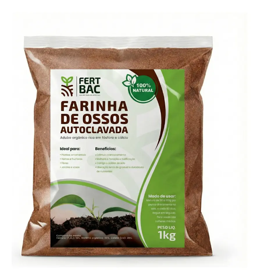 Farinha de ossos para usar como adubo em horta e pomares