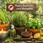 Plantas que Espantam Mosquitos: cultivo natural e seguro com citronela, alecrim e manjericão em vasos para proteger sua casa.