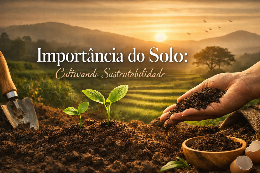 Solo fértil sendo cultivado de forma sustentável, representando a importância da terra para o meio ambiente.