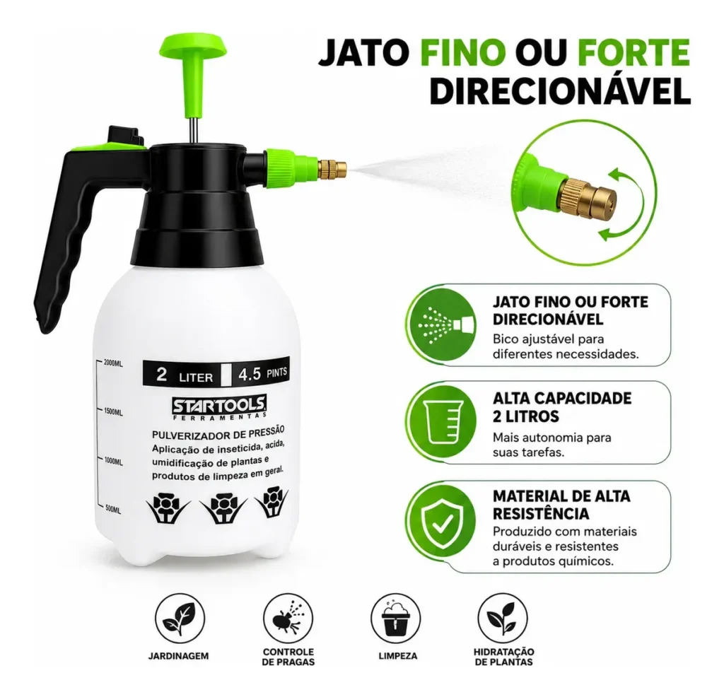 Pulverizador Borrifador Manual De Alta Press&atilde;o 2 Litros
