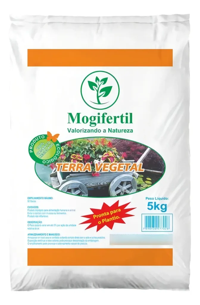 Terra vegetal adubada 5kg para vasos, hortas, plantas e jardins