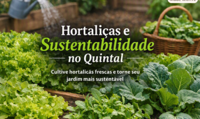 Hortaliças em casa em horta sustentável com alface, couve e rúcula frescas